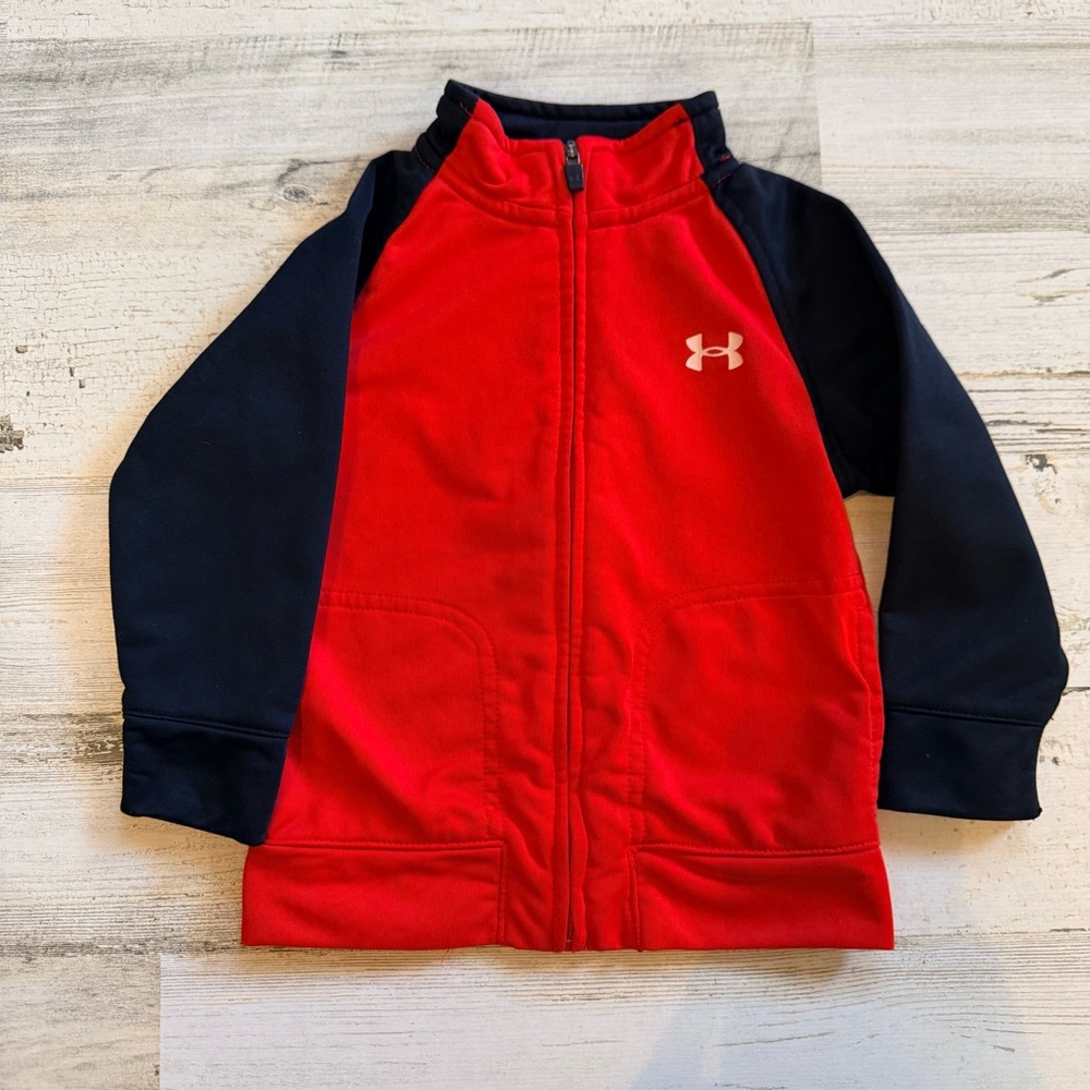 Under Armour Toddler 18M Red Black Full Zip Track Jacket Athletic Activewear